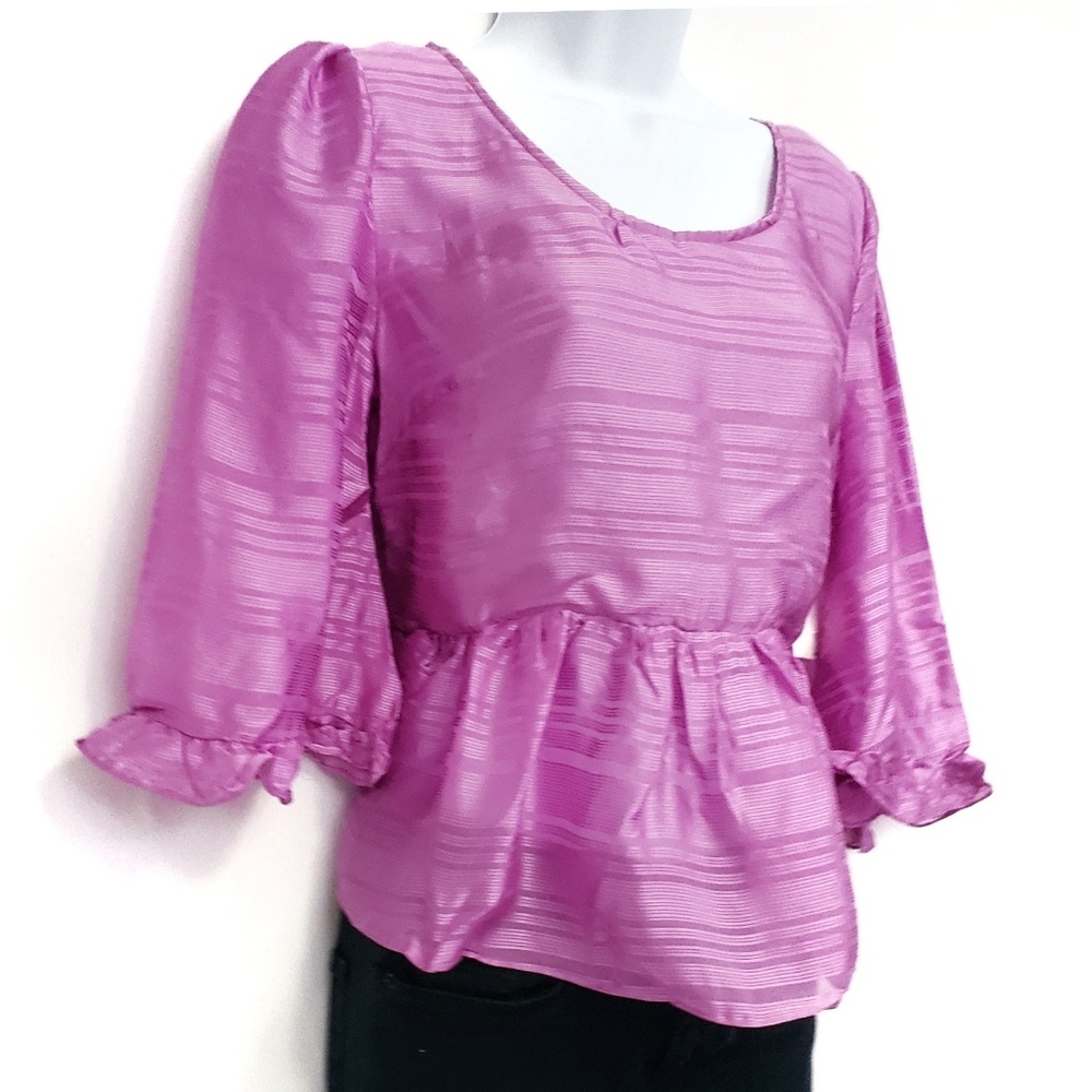 Line + Dot Pink 100% Silk Peplum Top Size Large* See Description